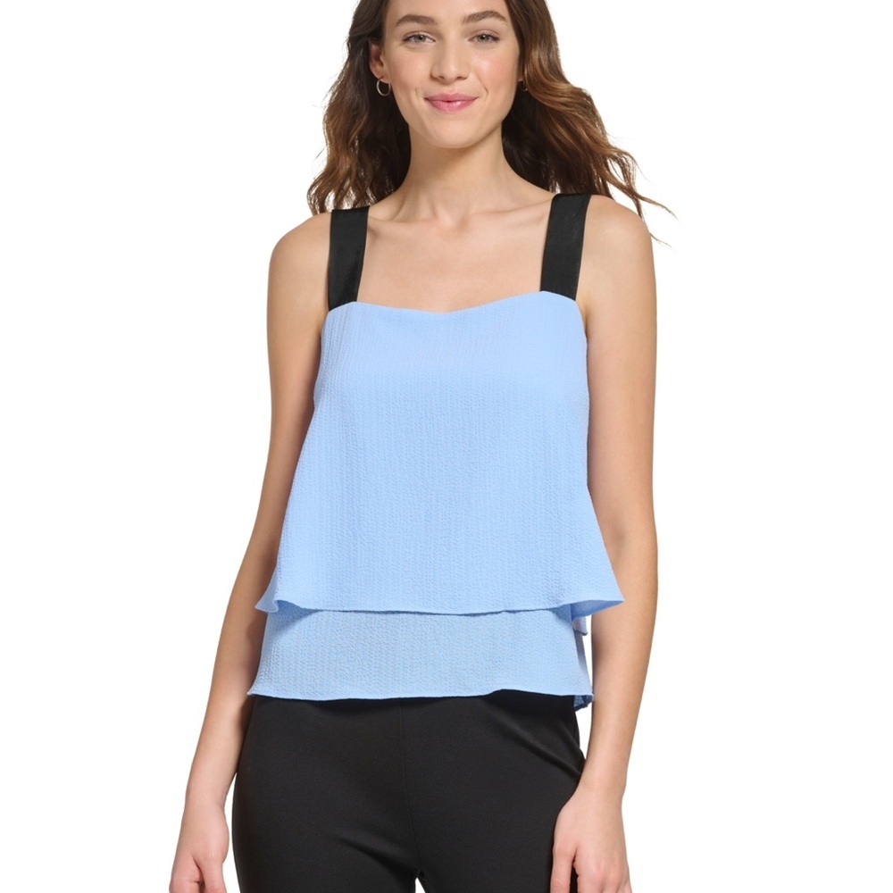 Dkny Blue Tiered Sleeveless Tank Top